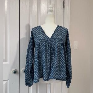 Daughters of India Blue Block Print Rashmi Light Cotton Blouse